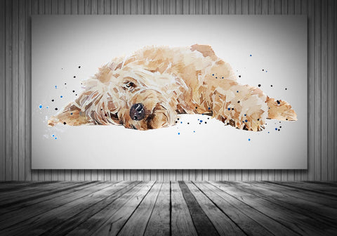 Goldendoodle Reclined " Canvas Print Watercolour. Goldendoodle wall canvas, Goldendoodle canvas wall hanging ,Goldendoodle Dog home decor