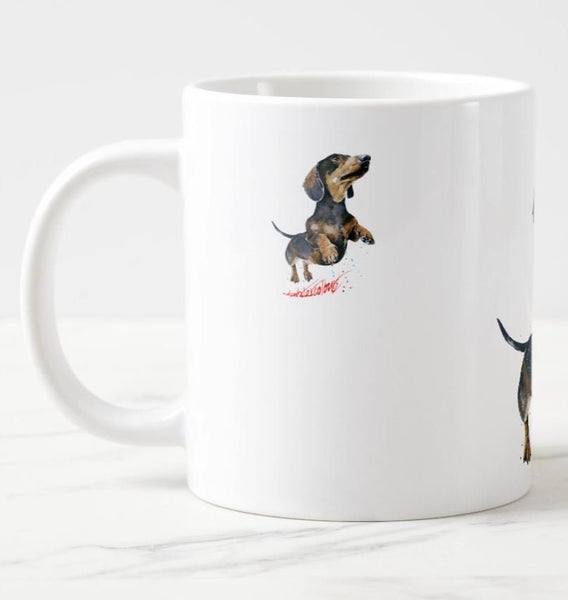 Large Jumping Dachshund Ceramic Mug 15 oz-  Doxie Coffee Mug, Dachshund mug gift , Doxie Mug,Doxie coffee cup,Dachshund mug