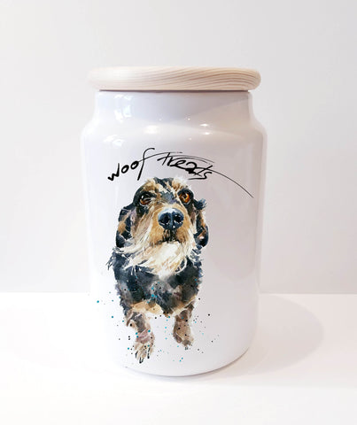 Wirehaired Dachshund II Ceramic Treat Jar.Wirehaired Dachshund Canister,Wire Doxie Storage Jars,Wire Doxie kitchenware, doxie treats jar