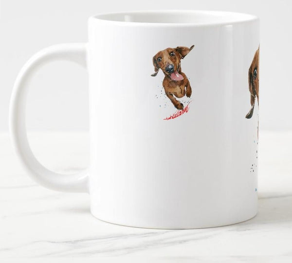 Large Flying Dachshund Ceramic Mug 15 oz-  Doxie Coffee Mug, Dachshund mug gift , Doxie Mug,Doxie coffee cup,Dachshund mug