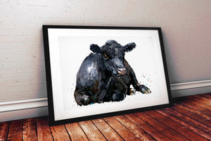 Aberdeen Angus Cow - Watercolour.Aberdeen Angus Cow Art,Aberdeen Angus Cow watercolour,Angus Cow wall art