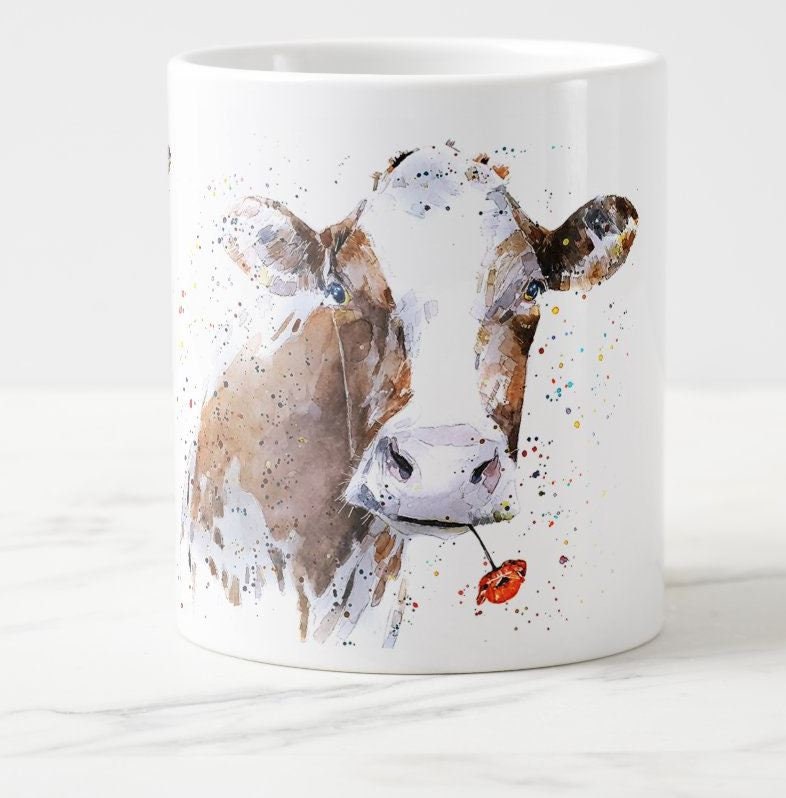 Large Poppy Cow Ceramic Mug 15 oz- Cow Coffee Mug,Cow mug gift ,Cow Mug, Cow Mug, Cow lover, Cow lover gift, Cow Gift for her,Gift for him