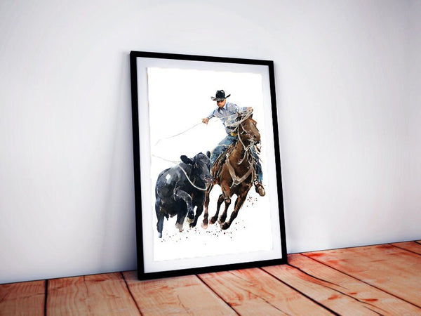 Cattle Roping Cowboy ." Print Watercolour. Cowboy watercolor, Cowboy Cattle roping, Cowboy art,cowboy painting