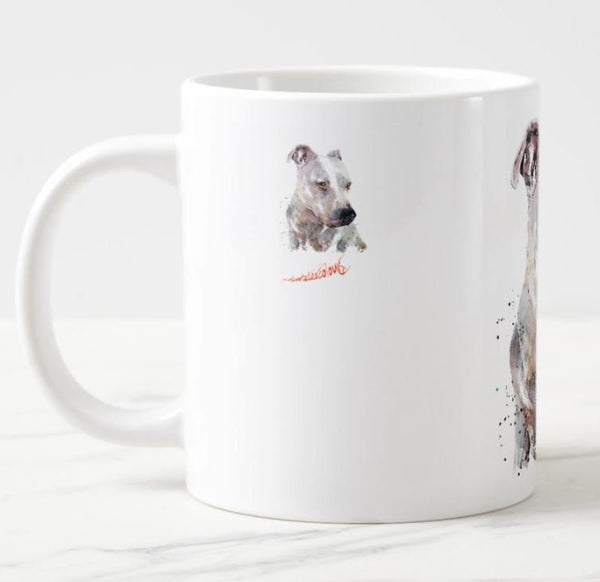 Large White Staffordshire Terrier Ceramic Mug 15 oz- White Staffie  Coffee Mug, Staffie mug gift ,Staffordshire Terrier Cup, Staffie Art Cup