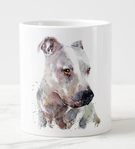 Large White Staffordshire Terrier Ceramic Mug 15 oz- White Staffie  Coffee Mug, Staffie mug gift ,Staffordshire Terrier Cup, Staffie Art Cup
