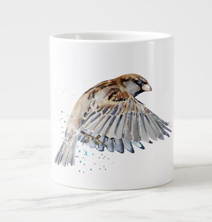 House Sparrow II Art Mug- Ceramic Mug 15 oz- House Sparrow Coffee Mug,House Sparrow mug gift ,House Sparrow Cup,House Sparrow tea cup