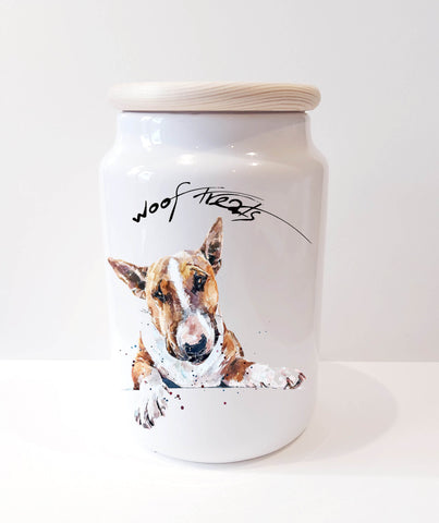 English Bull Terrier Ceramic Treats Jar. Bull Terrier canister,Bull Terrier dog treats jar, Bull Terrier Treats container.
