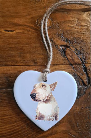 White English Bull Terrier  ceramic heart  - Christmas ornament, Bull Terrier decoration, Bull Terrier ornament,Bull Terrier ceramic heart