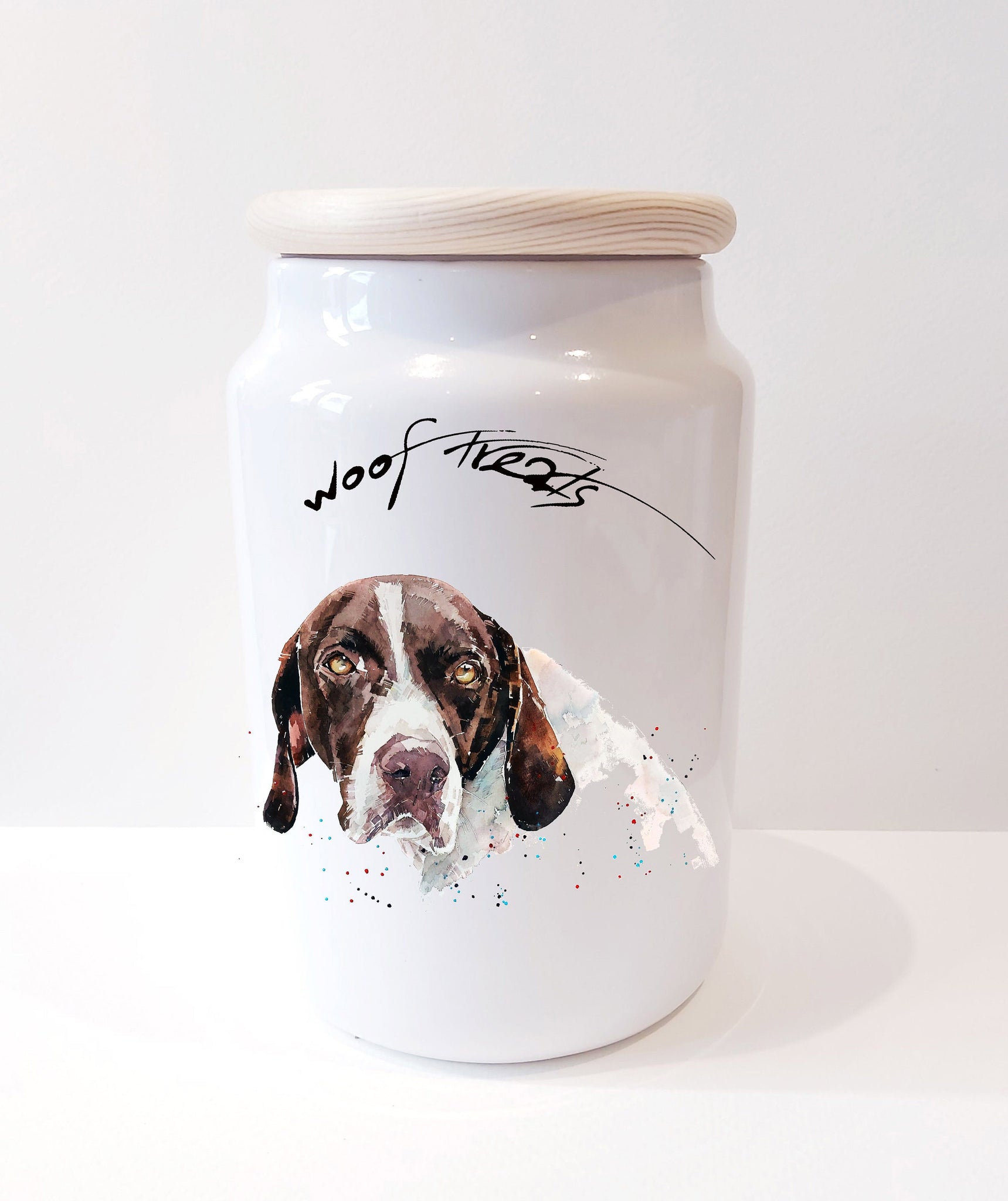 German Shorthaired Pointer II Ceramic Treats Jar. GSP canister,German Shorthaired Pointer dog treats jar,GSP Treats container