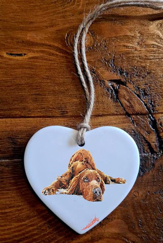 Irish Setter ceramic heart - Christmas ornament, Irish Setter  decoration,Irish Setter  ornament,Red Setter  ceramic heart