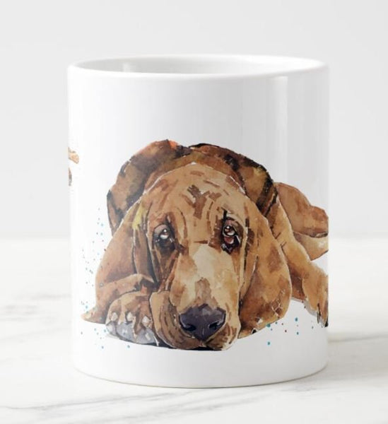 Large Bloodhound Art Reclined Ceramic Mug 15 oz-  Bloodhound Coffee Mug, Bloodhound mug gift ,Bloodhound tea cup