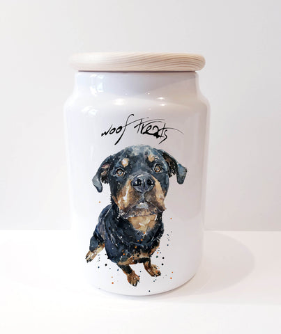 Young Rottie Ceramic Treats Jar.Rottweiler Canister,Rottweiler jar.Rottweiler treats container,Rottweiler goodies jar,Rottweiler snack jar