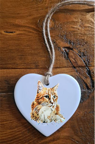 Ginger Tabby Ceramic Heart - Christmas ornament, orange cat decoration,Tabby cat ornament,ginger ceramic heart,Ginger Tabby cat