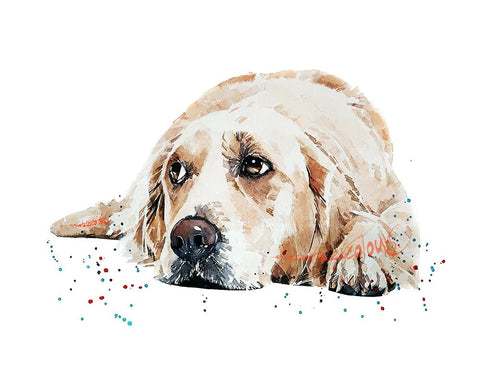 Golden Retriever Reclined " Print Watercolour.Golden Retriever wall art,Golden Retriever watercolour print,Golden Retriever wall decor