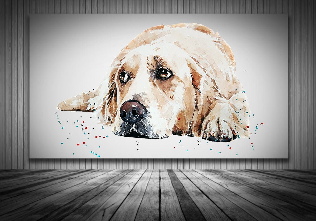 Golden Retriever Reclined " Watercolour Canvas Print. Golden Retriever Canvas wall hanging,Golden Retriever  Canvas wall decor