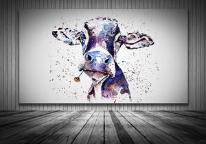 Daisy Cow " Canvas Print Watercolour.Cow Canvas Art, Cow Art Wall Hanging, Cow Canvas Home Decor