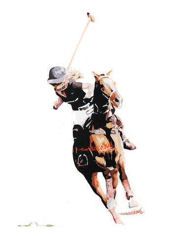 Polo Player II" Print Watercolour.Polo rider watercolour, polo sport art, polo playing art, polo painting, polo female player, polo wall art