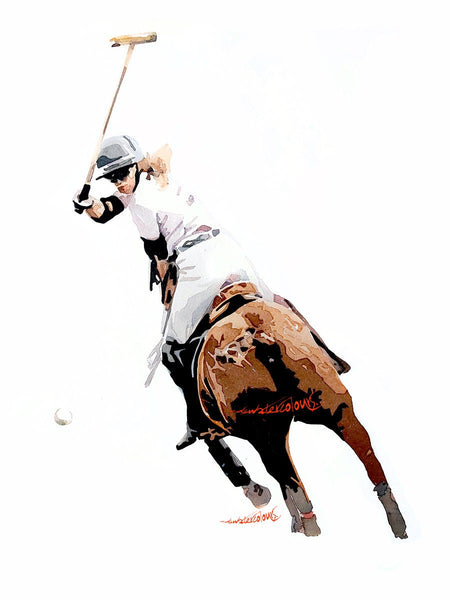 Polo Player III" Print Watercolour.Polo rider watercolour,polo sport art, polo playing art, polo painting, polo female player, polo wall art