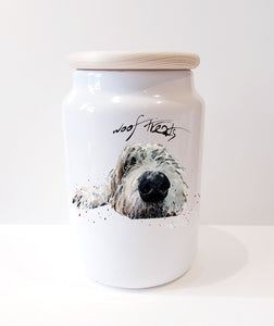 Irish Wolfhound Passed Out Ceramic Treat Jar.Irish Wolfhound Canister,Wire Doxie Storage Jar,Wire Doxie kitchenware, Wire Doxie treats jar