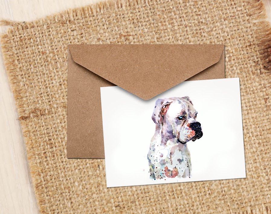 White Boxer Dog Greeting/Note Card.Boxer Dog cards,Boxer Dognote cards, Boxer Dog greeting cards,Boxer Dog greetings cards