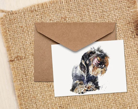 Wirehaired Dachshund III Greeting/Note Card.Wirehaired Dachshund card,Wire Dachshund card,Wirehaired Dachshund greeting card