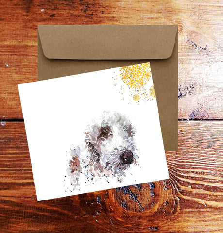 Bedlington Terrier Square Christmas Card(s) Single/ Pack of 6.BedlingtonTerrier cards,Bedlington greetings card,Bedlington Terrier Xmas card