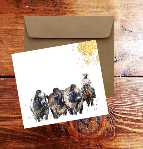 Brahman Cattle Square Christmas Card(s) Single/ Pack of 6.Brahman Cattle cards,Brahman Cattle greetings card,Brahman Cattle Xmas card