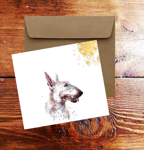 White Bull Terrier Square Christmas Card(s) Single/ Pack of 6.Bull Terrier  cards,Bull Terrier  greetings card,Bull Terrier  Xmas card