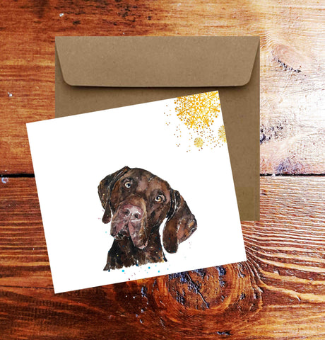 German Shorthaired Pointer Art Square Christmas Card(s) Single/ Pack of 6.GSP cards,GSP greetings card,GSP Xmas cards