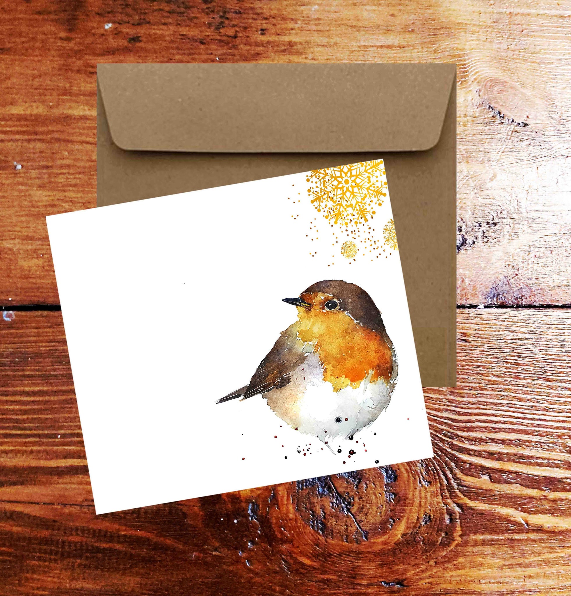 Robin Watercolour Art Square Christmas Card(s) Single/ Pack of 6.Robin Watercolour cards,Robin greetings card,Robin Xmas cards