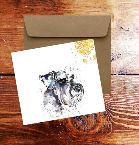 Schnauzer Terrier II Square Christmas Card(s) Single/ Pack of 6.Schnauzer Terrier cards,Schnauzer Terrier greetings card,Schnauzer Xmas card