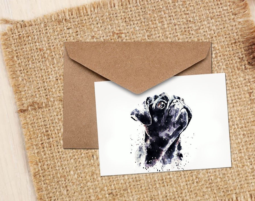 Black Pug Dog Greeting/Note Card - Pug  Dog card,Pug Dog card ,Pug Dog greetings card