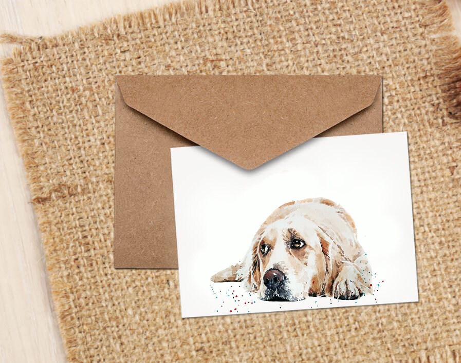 Golden Retriever Greeting/Note Card.Golden Retriever cards,Golden Retriever note cards, Golden Retriever Art greeting cards