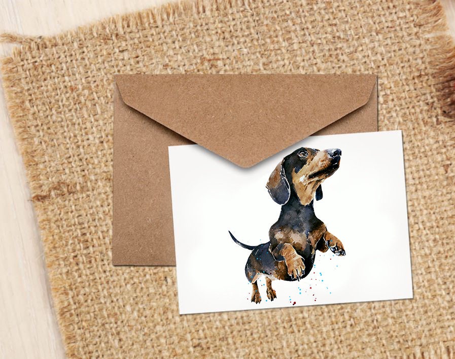 Black and Tan Dachshund Greeting Card | Dog Lover Gift | Edswatercolours