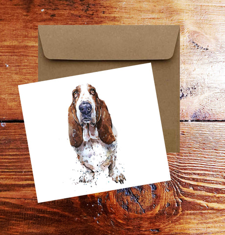 Basset Hound III Square Greeting Card-Basset Hound card,Basset Hound card ,Basset Hound greetings card