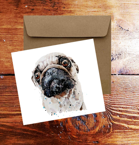 Pug Dog II Square Greeting Card- Pug  Dog card,Pug Dog card ,Pug Dog greetings card