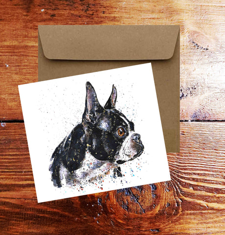 Boston Terrier Greeting/Note Card.Boston Terrier  card,Boston Terrier card, Boston Terrier greeting card,Boston Terrier Dog greeting card