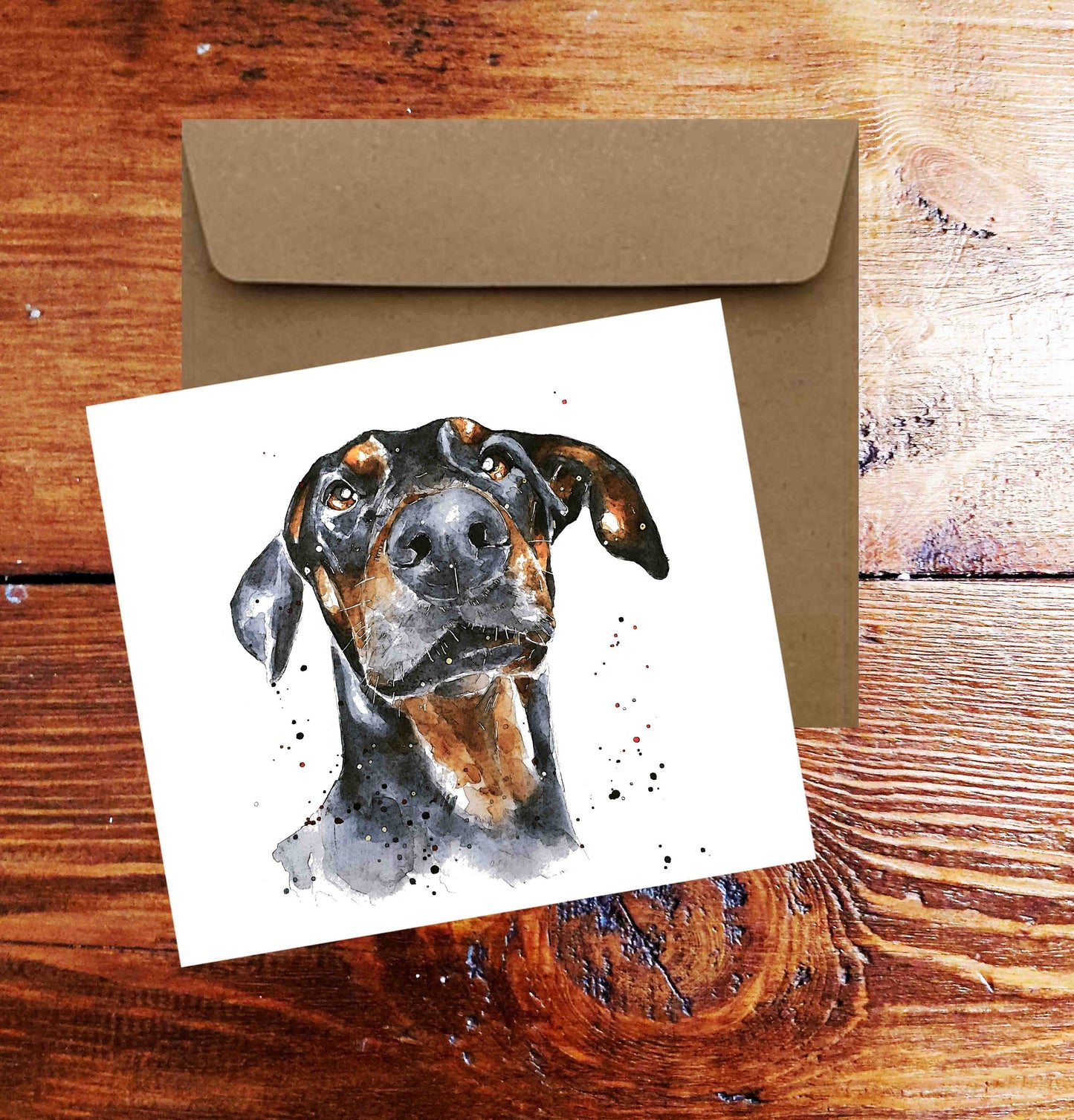 Doberman Greeting Card | Dog Lover Gift | Edswatercolours