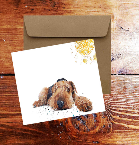 Airedale Terrier Square Christmas Card(s) Single/ Pack of 6. -Airedale Terrier cards,Airedale Terrier cards ,Airedale Terrier greetings card