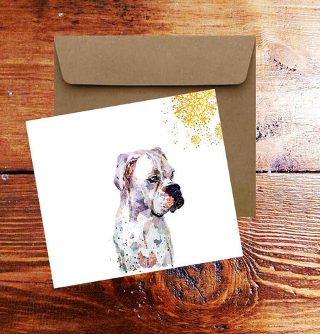 White German Boxer Square Christmas Card(s) Single/ Pack of 6.German Boxer cards,German Boxer greetings card,German Boxer Xmas card