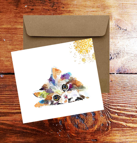 Rainbow Cat Art Square Christmas Card(s) Single/ Pack of 6.Cat Art cards,Cat greetings card,Kitten Xmas card