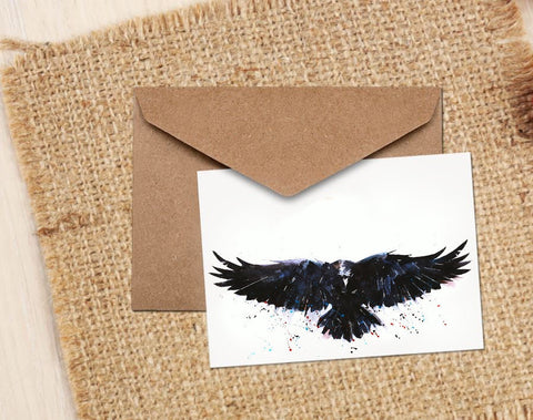 Raven Watercolour Art Note/Greeting Card -Raven Greeting card,Raven Note card,Raven watercolor Card,Crow Greeting Card,Crow Note Card