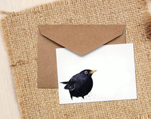 Black Bird Watercolour Art Greeting/Note Card.Black Bird Cards,Black BirdArt cards, Black Bird greetings cards