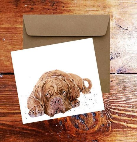 Dogue De Bordeaux Greeting Card .Dogue De Bordeaux Watercolour art card,DDB art Greeting Card,Dogue De Bordeaux watercolor Card