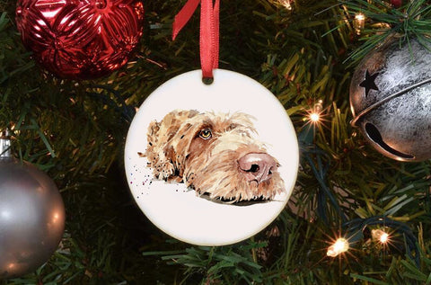 Wirehaired Vizsla Ceramic Circle Tree Decoration.Wirehaired Vizsla Xmas Tree Decoration, Wirehaired Vizsla Christmas Tree Ornament