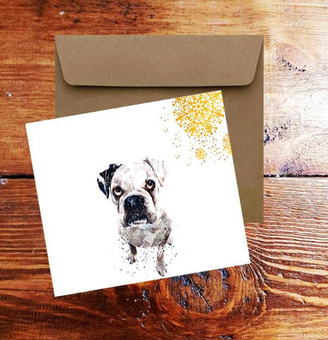 White German Boxer II Square Christmas Card(s) Single/ Pack of 6.German Boxer cards,German Boxer greetings card,German Boxer Xmas card