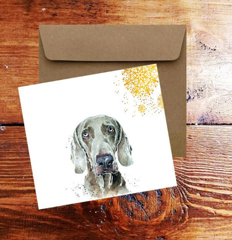 Weimaraner II Art Square Christmas Card(s)Single/ Pack of 6.Weimaraner Watercolour cards,Weimaraner greetings card,Weimaraner Xmas cards