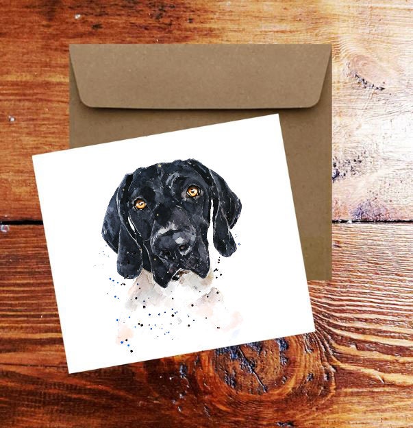 Black German Shorthaired Pointer Greeting Card | Dog Lover Gift | Edswatercolours