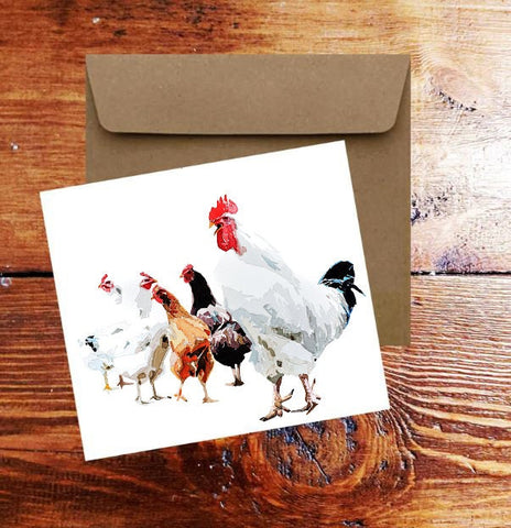Chickens in Art II Greeting/Note Card.Chickenscard,Chickens greeting card,Hens greeting card