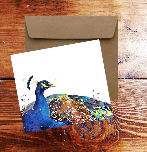 Peacock Greeting Card .Peacock Watercolour art card,Peacock art Greeting Card,Peacock watercolor Card